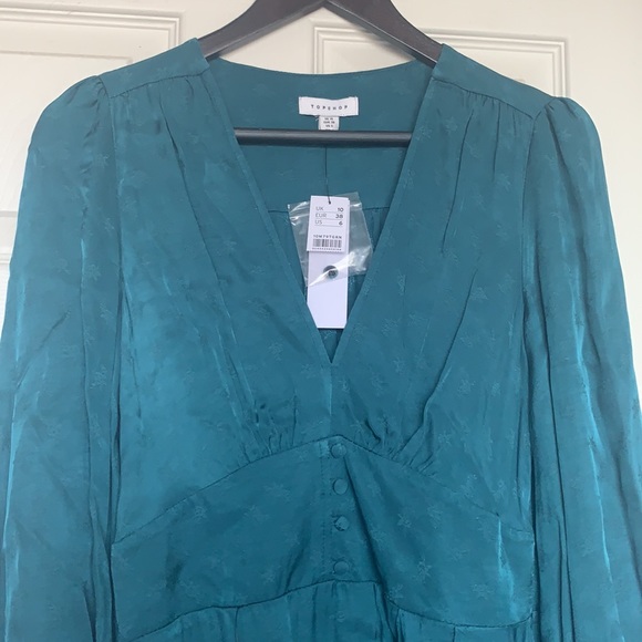 TOPSHOP | Jacquard Plunge Button Mini Dress Sz US 6 - Picture 4 of 8